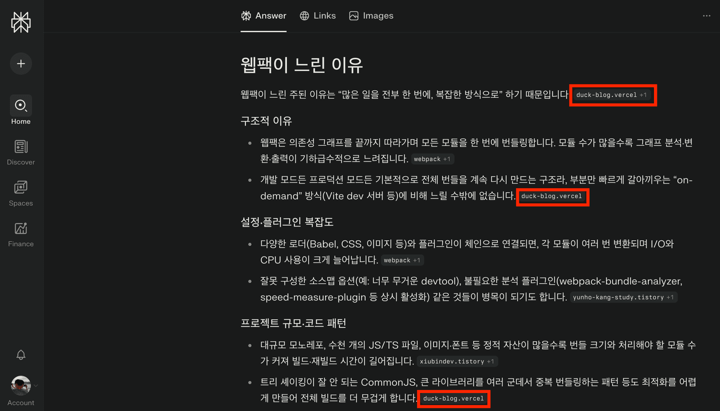 Perplexity AI 검색 결과